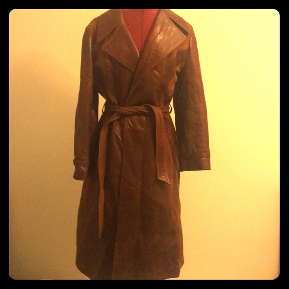 Long Leather Trench Coat with Belt - Picture 8 of 8